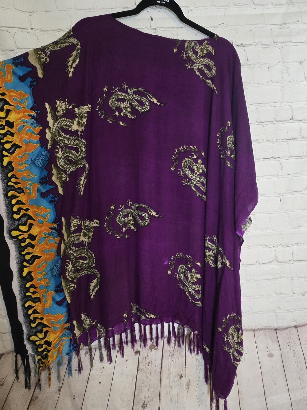 Handmade Dragon Print Fringedd Kaftan Tunic Boho Goth Asain Alternative Mystic